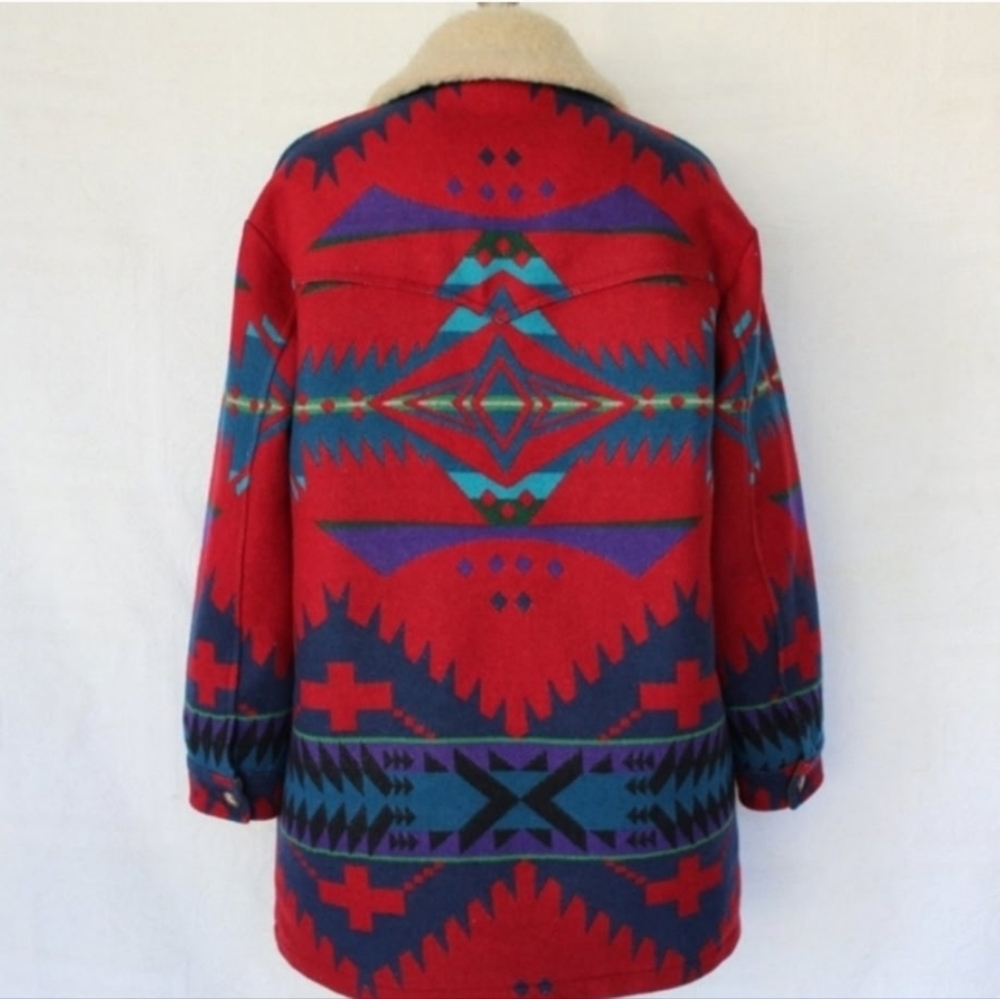 Pendleton Red and Blue wool Patterned Pea Coat - Picture 5 of 5